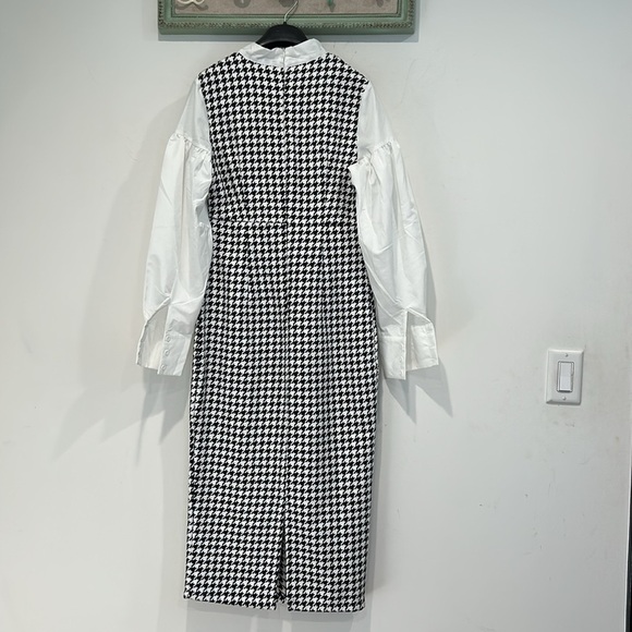 SHEIN Modely Tie Neck Bishop Sleeve Houndstooth 2 In 1 Dress office medium - Picture 6 of 8